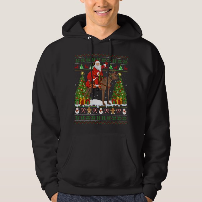 Xmas Ugly Santa Riding Rhodesian Ridgeback Dog Chr Hoodie (Front)