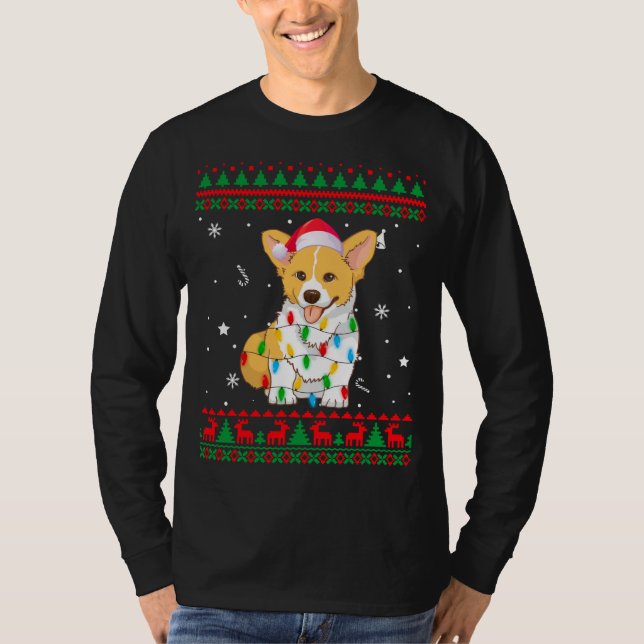 Xmas Ugly Sweater Christmas Lights Corgi Dog Lover (Front)