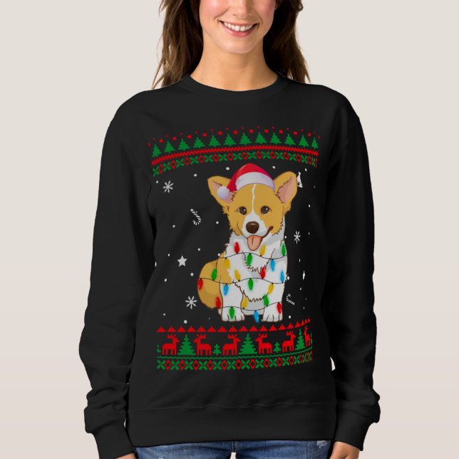 Xmas Ugly Sweater Christmas Lights Corgi Dog Lover (Front)