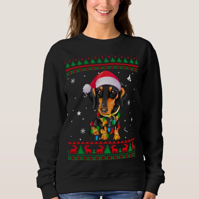 Xmas Ugly Sweater Christmas Lights Dachshund Dog L (Front)