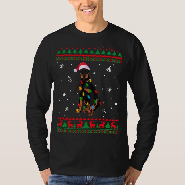 Xmas Ugly Sweater Christmas Lights Doberman Dog Lo (Front)