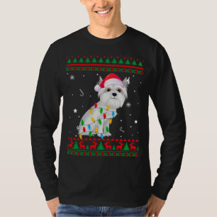 Xmas Ugly Sweater Christmas Lights Maltese Dog Lov