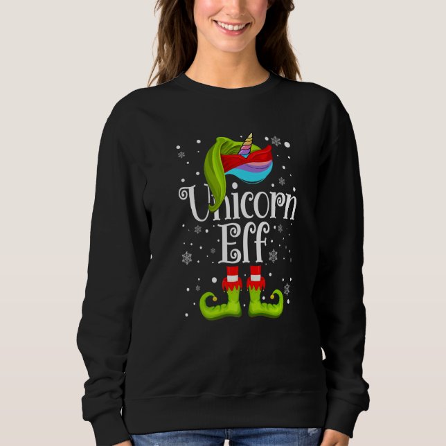 Xmas Unicorn Elf Matching Christmas  Elves Kids Sweatshirt (Front)