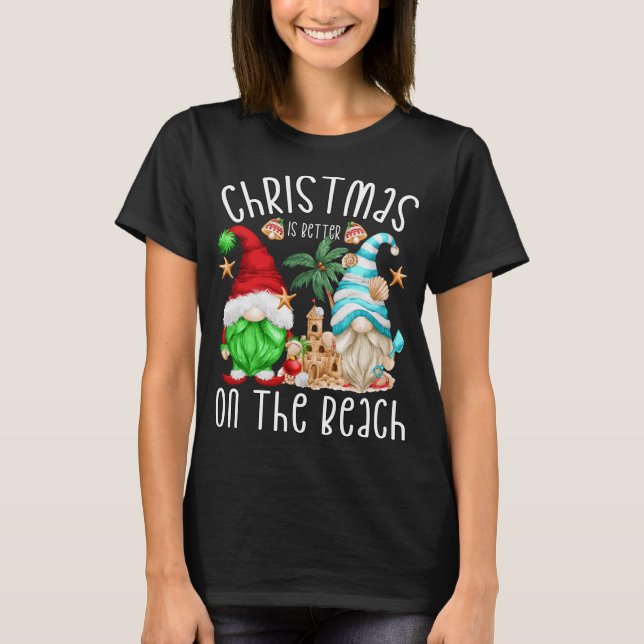 Xmas Vacation Gnome Motif Christmas On Beach T-Shirt (Front)