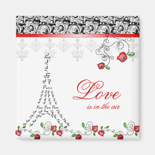 Xmas Valentine's French Paris Love Magnet Red Rose