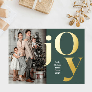 Xmas Vertical Family Photo Names Joy Green Gold