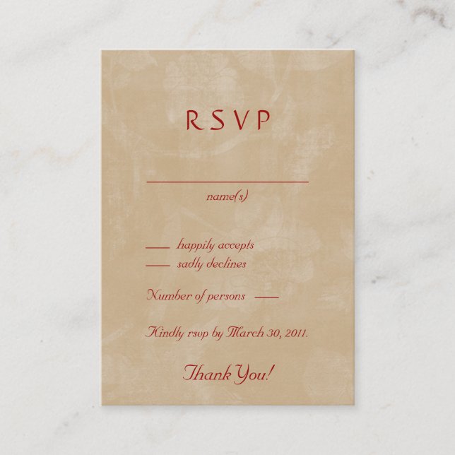 Xmas Wedding Response Cards Antique Rose Red (Front)