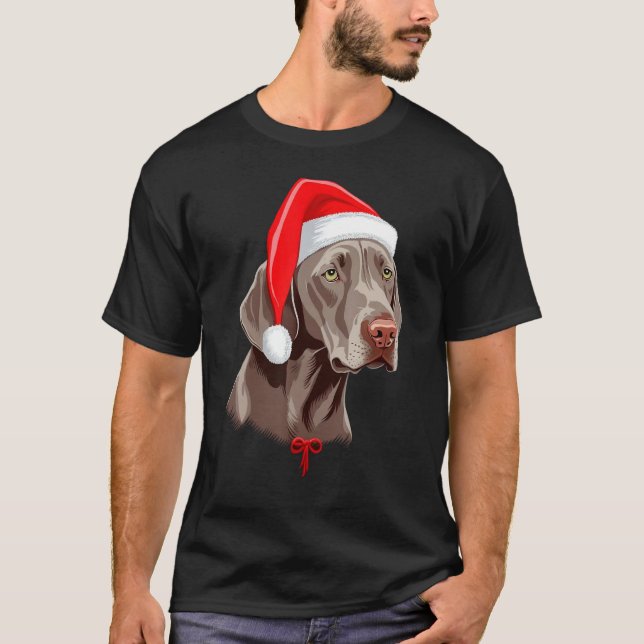 Xmas Weimaraner Santa on Christmas Weimaraner T-Shirt (Front)