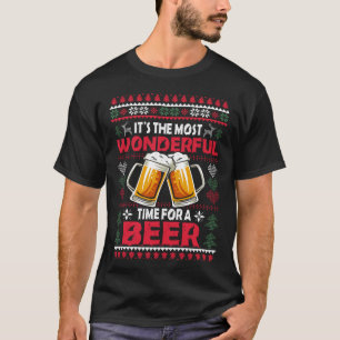Xmas Wonderful Time For A Beer Ugly Christmas  T-Shirt