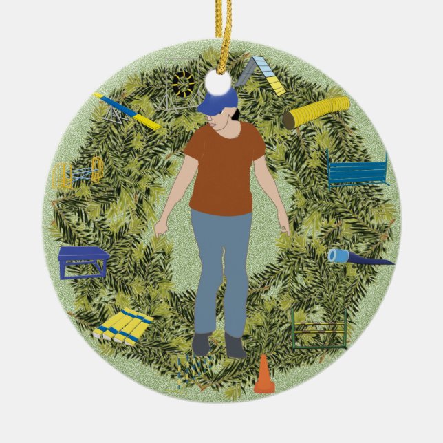 Xmas Wreath Agility Handler 1 Ceramic Tree Decoration (Front)