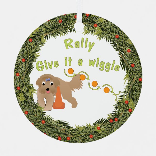 XMas Wreath Wiggle Rally Metal Tree Decoration (Front)