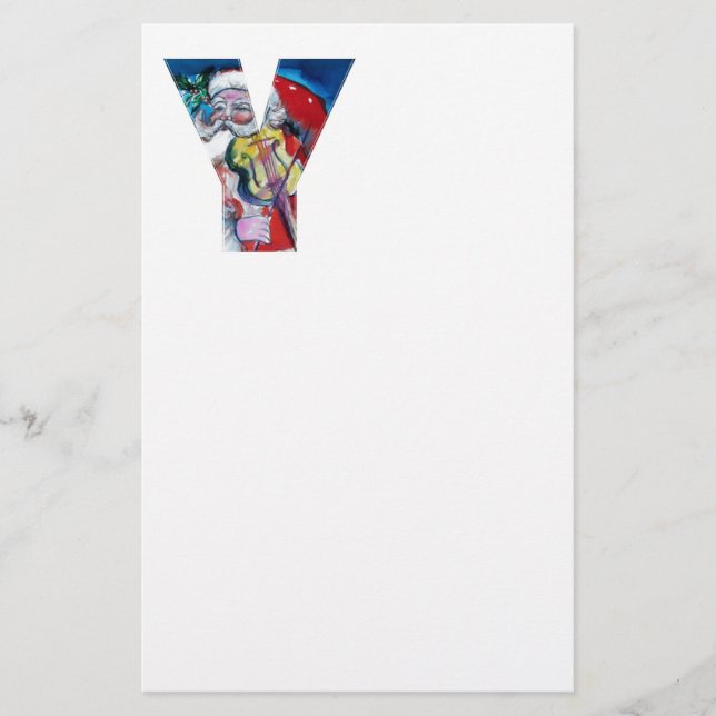 XMAS Y LETTER /SANTA  CLAUS WITH VIOLIN MONOGRAM STATIONERY (Front)