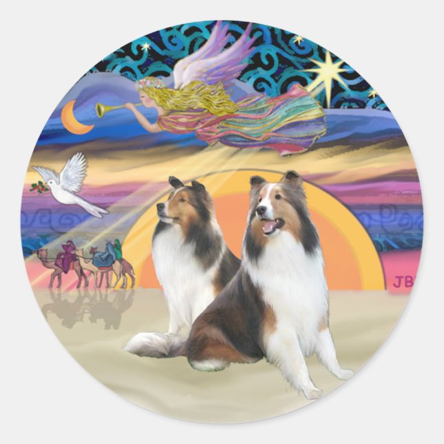 XmasStar (R)-Two Shelties Classic Round Sticker (Front)