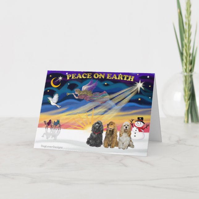 XmasSunrise-Three Cocker Spaniels Holiday Card (Front)