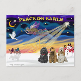 XmasSunrise-Three Cocker Spaniels Holiday Postcard