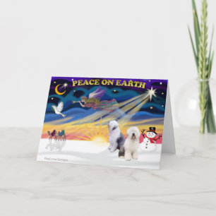XmasSunrise-Two-Old English Sheepdog Holiday Card
