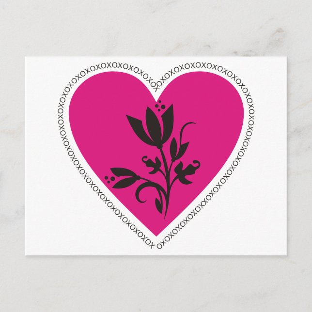 XO Fuchsia Heart and Tulip Postcard (Front)