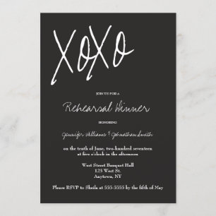 XO grey rehearsal dinner invitations