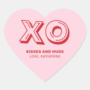 XO kisses and hugs pink red modern custom text Heart Sticker