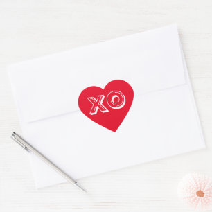 XO kisses and hugs red white modern typography Heart Sticker