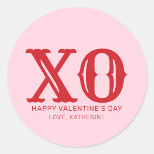 XO pink and red typography cute valentine's Day Classic Round Sticker