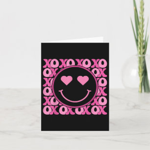 Xo Pink Smile Face Heart Eyes Groovy Heart Valenti Card