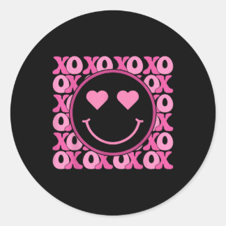 Xo Pink Smile Face Heart Eyes Groovy Heart Valenti Classic Round Sticker