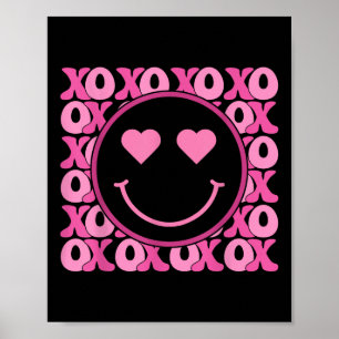 Xo Pink Smile Face Heart Eyes Groovy Heart Valenti Poster