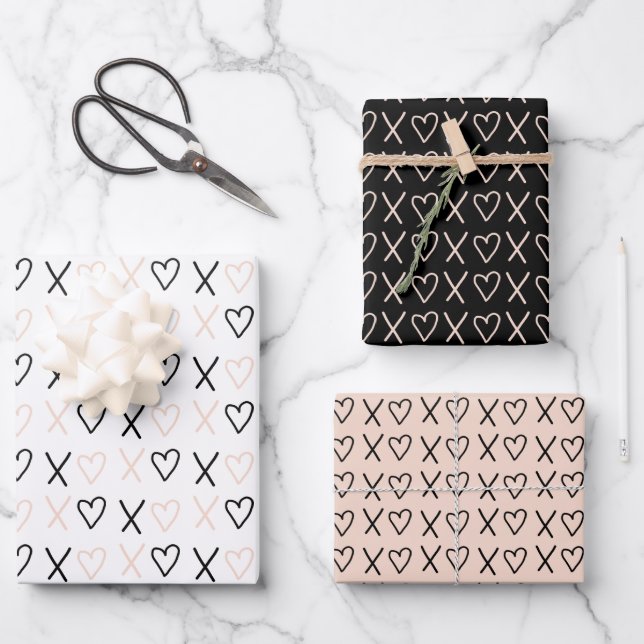 Xo Valentines Hearts Pattern Wrapping Paper Sheet (Front)