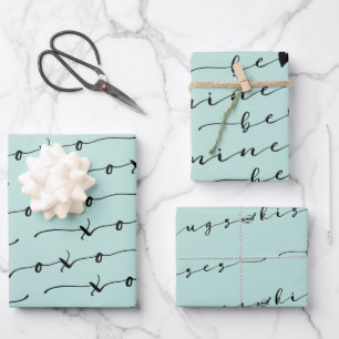 XO XO Be Mine Mint & Black Calligraphy Valentine Wrapping Paper Sheet