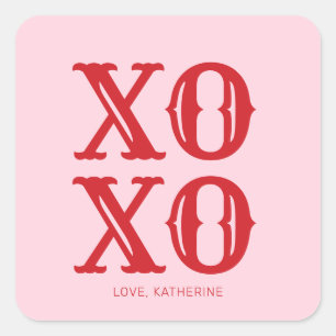 XO XO pink red cute typography personalised Square Sticker