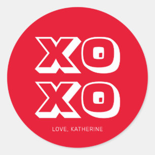 XO XO red white modern bold typography custom Classic Round Sticker