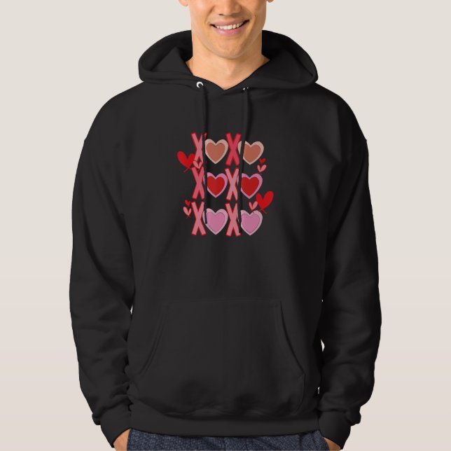 XO XO Valentine Love Heart Retro Valentines Day Ha Hoodie (Front)