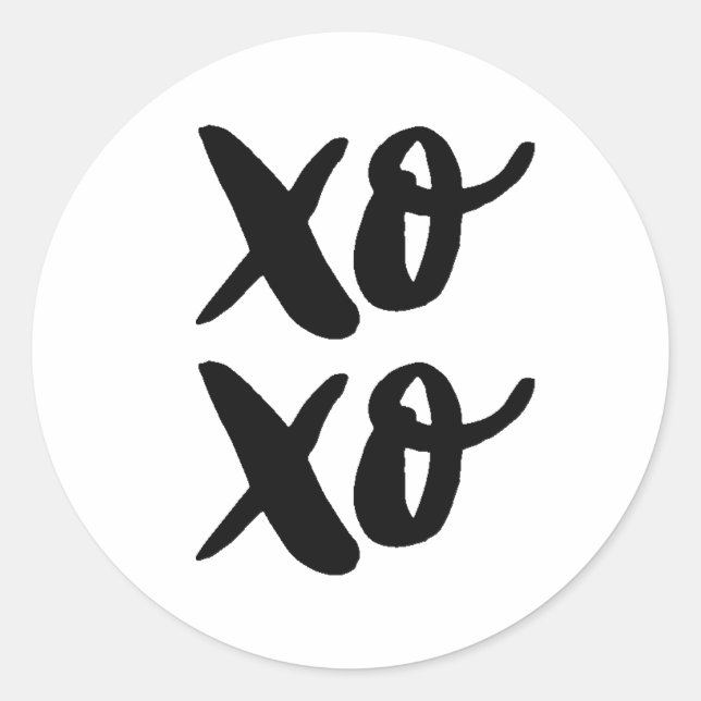 XO XO. Valentines day hugs and kisses. Black Classic Round Sticker (Front)