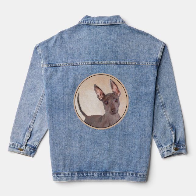 Xoloitzcuintli Painting - Cute Original Dog Art Denim Jacket (Back)