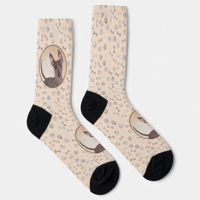 Xoloitzcuintli Painting - Cute Original Dog Art Socks (Right)