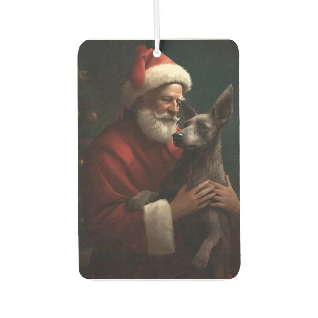 Xoloitzcuintli With Santa Claus Festive Christmas Car Air Freshener (Front)