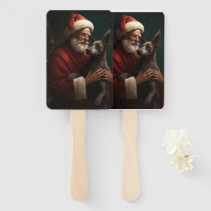 Xoloitzcuintli With Santa Claus Festive Christmas Hand Fan