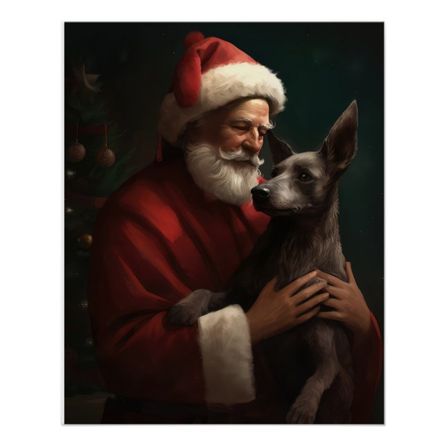 Xoloitzcuintli With Santa Claus Festive Christmas Poster (Front)