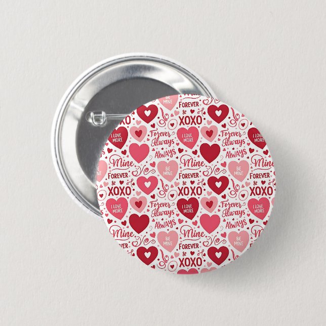 XOXO & Always Be Mine Pink Red 6 Cm Round Badge (Front & Back)