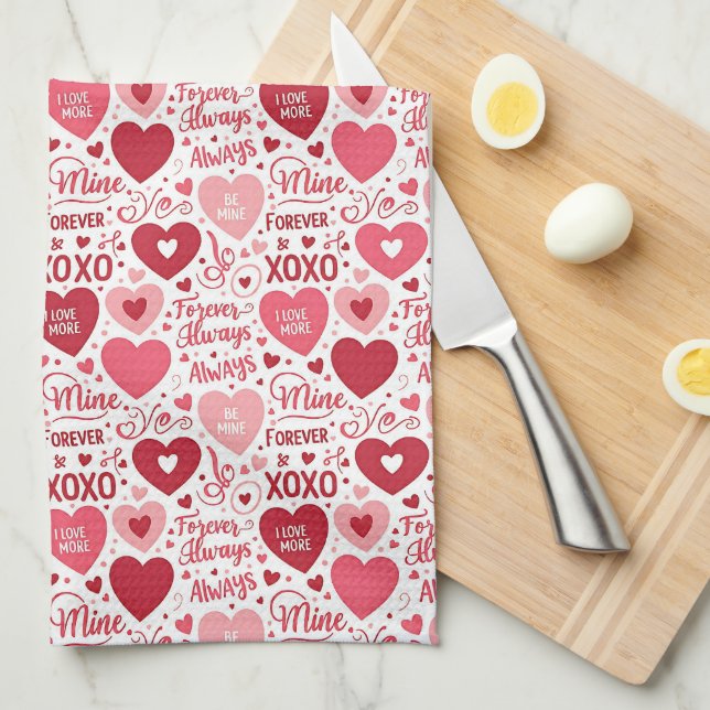  XOXO & Always Be Mine Pink & Red Tea Towel (Quarter Fold)