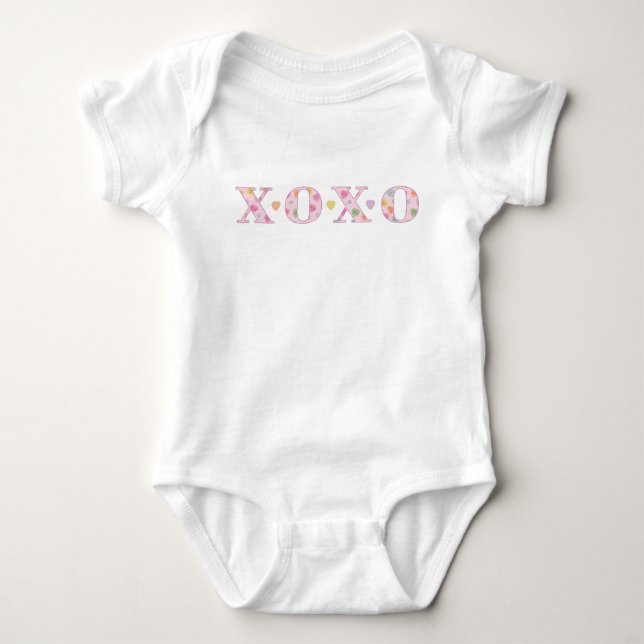 XOXO Baby Valentine Bodysuit Pink Candy Hearts  (Front)
