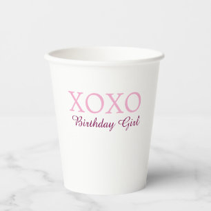 Xoxo birthday girl name pink mauve simple love  paper cups