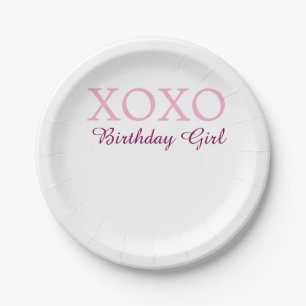 Xoxo birthday girl name pink mauve simple love paper plate