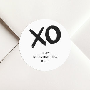 XOXO Black and White Happy Galentine's Day Babe Classic Round Sticker