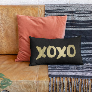 XOXO Black & Faux Gold Brushstroke Typography Lumbar Cushion