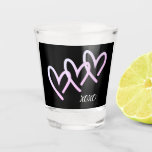XOXO Black Heart Shot Glass<br><div class="desc">A Triple heart  XOXO shot glasses. This is such a sweet valentines day gift for all the loving sister,  mum or aunty out there.  Edit text to change name or edit colour of background. Drink with love in mind.</div>