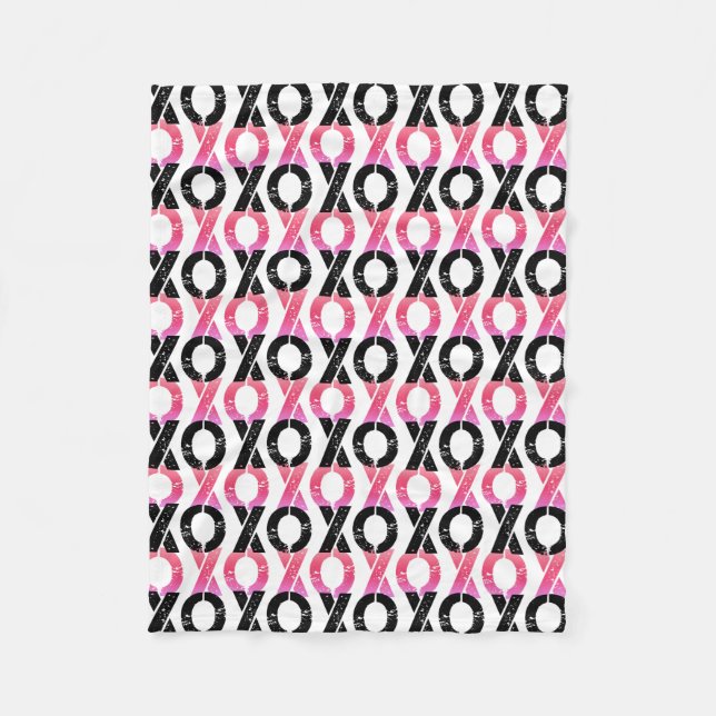XOXO | Black & Pink Pattern Fleece Blanket (Front)