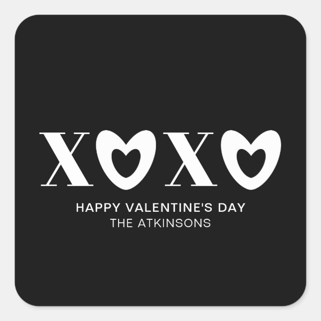 XOXO black white hearts typography cute custom Square Sticker (Front)