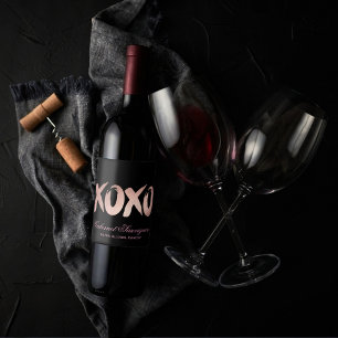 XOXO Blush Pink   Chic Brushstroke Custom Keepsake Wine Label